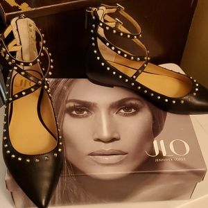 Jennifer Lopez Black Studded Flats